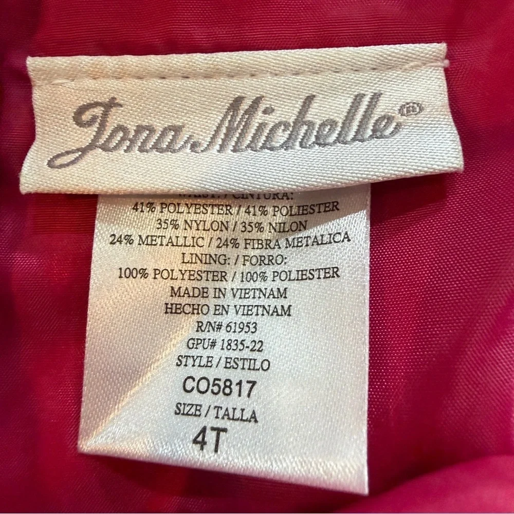 Jona Michelle Girls Christmas Formal Red Dress Silver Bow and Polka Dots Sz 4T